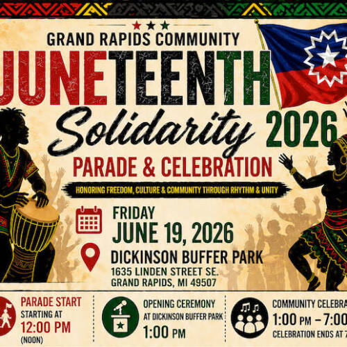 GR Community Juneteenth Celebration flyer with date, time, and location details